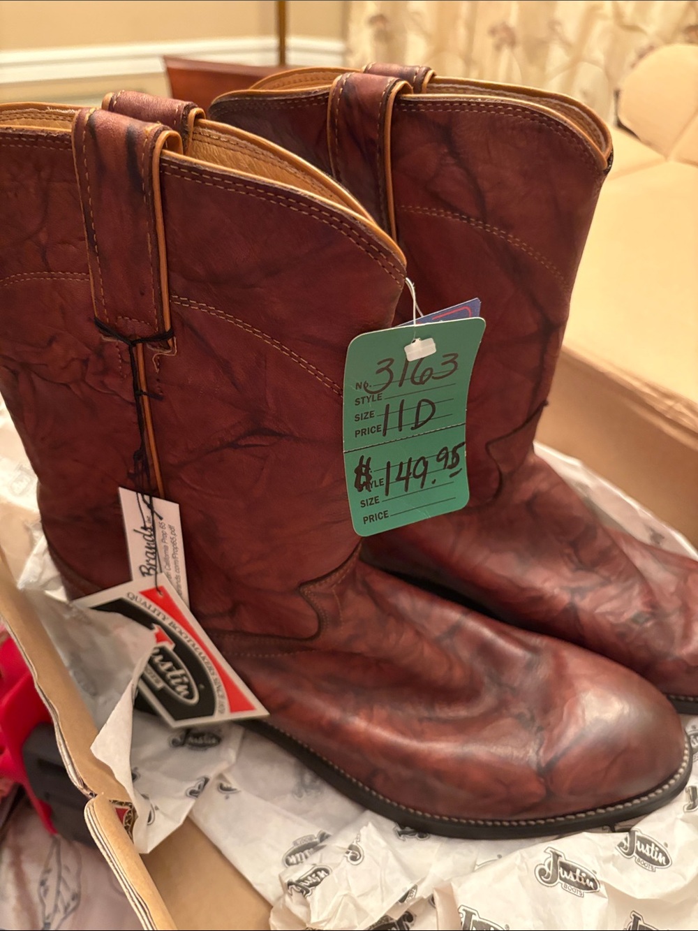 Justin Boots Brown Leather Cowboy Boots size 11D